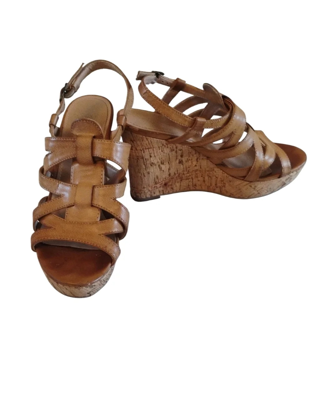 X Appeal Light Brown Strappy Wedge Sandals SZ 8.5